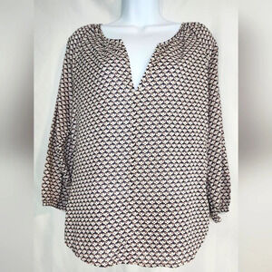 GAP Factory Womens Preppy Popover‎ Top Size S Pink Navy Floral Flowy V-Neck